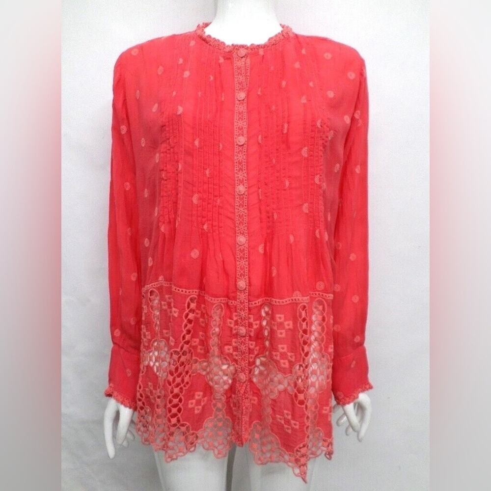 NWOT! Johnny Was Baez Phaedra Pleated Embroidered Blouse - Picture 5 of 10